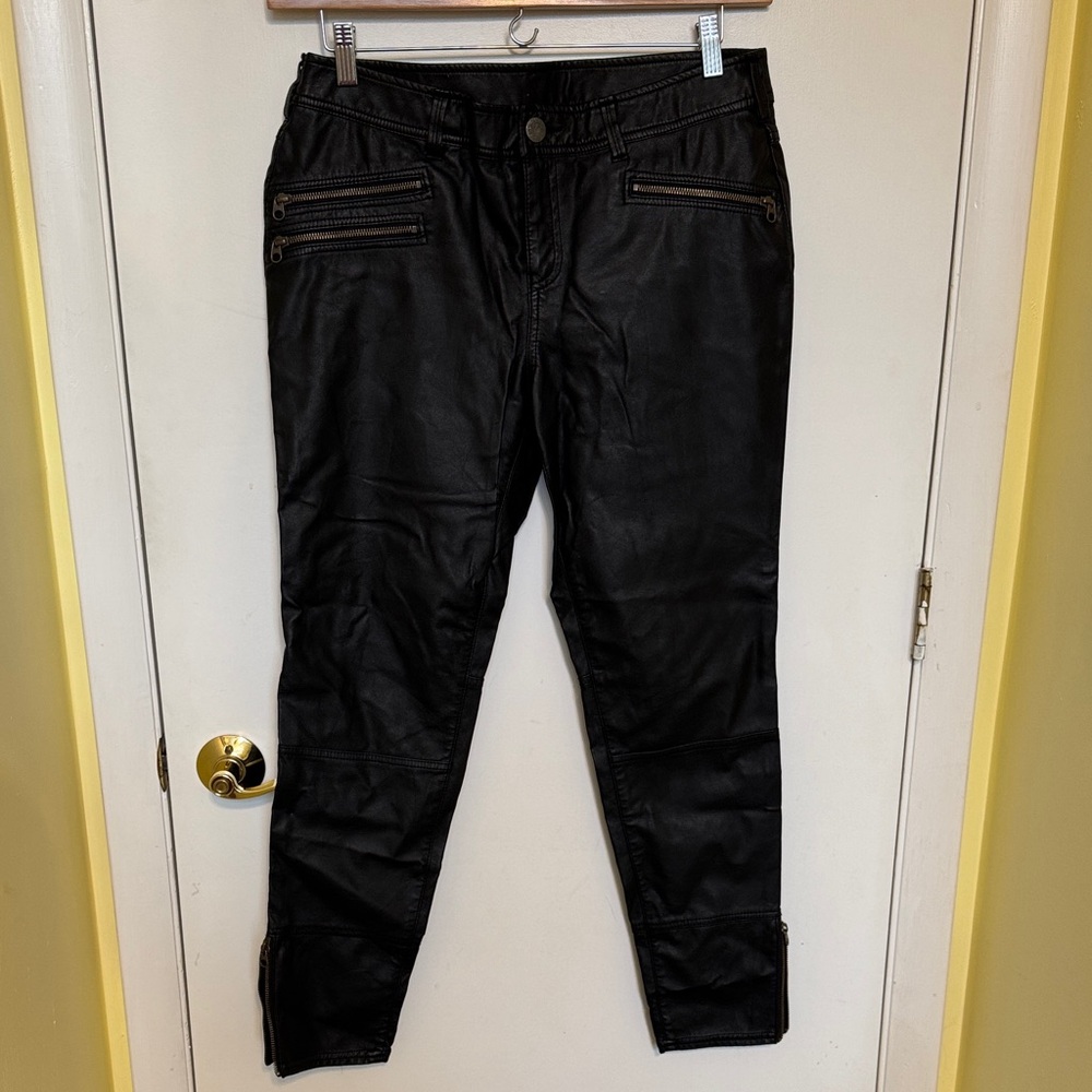 Free People Black Straight Leg Faux Leather Vegan Pants! Size 12!